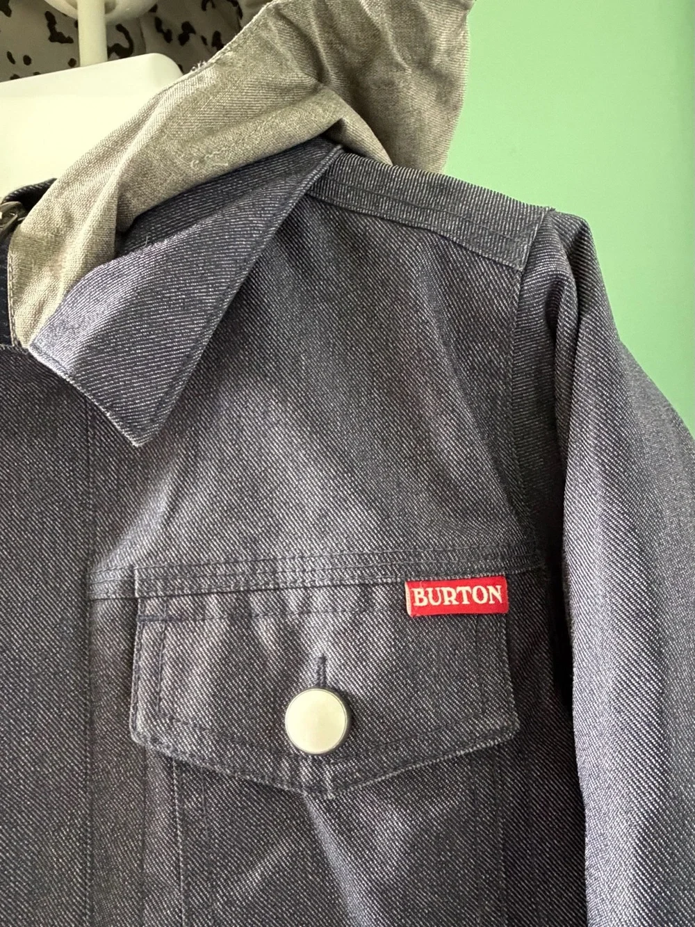 Burton Kids Dark Blue Jean-Style Snowboard Jacket with Leopard Hood Lining